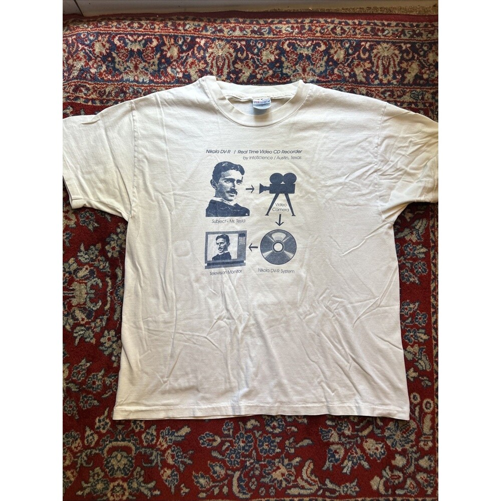 Vintage 90s Nikola Tesla T Shirt XL Single Stitch Hanes Beefy Tee